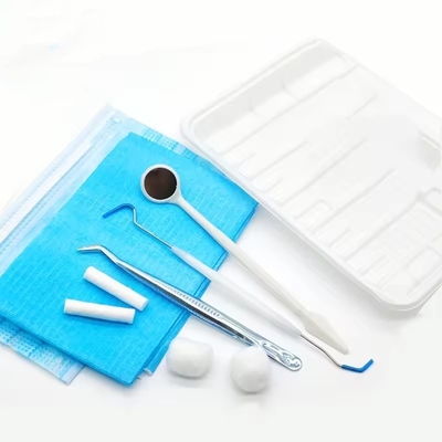 Disposable dental instrument kit with mirror/tweezer/probe/bib//tray good price dental examination kit