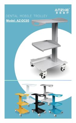 Mobile Dental Cart Dental Single Pillar Stainless Steel Three Layer Tray Color Design Instrument Trolley Build in Socket