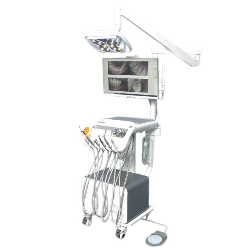 Portable Dental Workstation with Integrated Air Water Systems LED Butterfly Light Autoclavable Silicon Pad Mobile Dental Cart