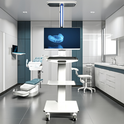 White Color Dental Oral Scanner Mobile Cart with Monitor Holder Metal Dental Instrument Cart Portable Dental Trolley