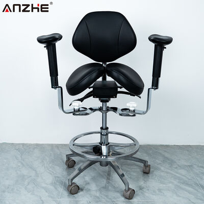 Ergonomic Split Saddle Dental Stool Adjustable Height Medical Doctor Chair with Custom Color Microfiber Leather PU Upholstery