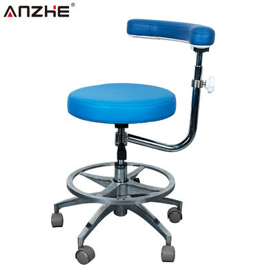 Ergonomic Dental Assistant Stool with 360 Degree Rotating Armrest Backrest Adjustable Height Foot Ring and Heavy Duty Casters
