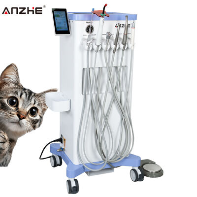 Portable Veterinary Dental Unit with Electronic Motor 1:5 Fiber Optic Contra Angle Veterinary Dental Cart with Suction Scaler and LED Curing Light
