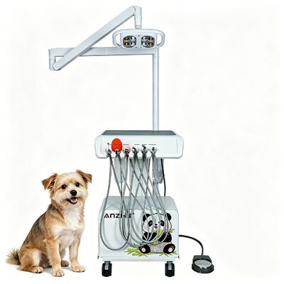 Portable Veterinary Dental Unit with 8-Eye LED Dental Lamp Built-in Air Compressor and Woodpecker Ultrasonic Scaler for Pet Clinics