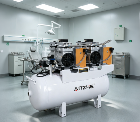60L Silent Oil Free Dental Air Compressor with Air Dryer 1700W High Efficiency for 4 Dental Chairs