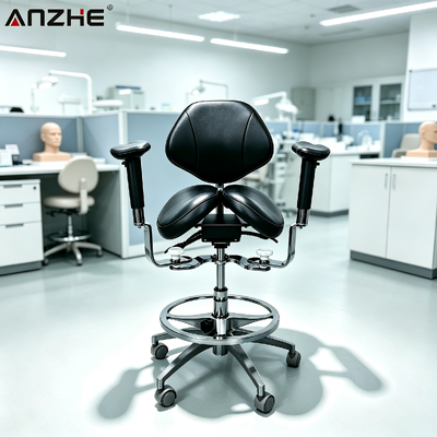 Ergonomic Split Saddle Medical Stool Adjustable Doctor Chair with Custom Leather Upholstery for Dental Veterinary Clinic