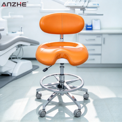 Premium Microfiber Leather Dental Operator Stool Ergonomic Saddle Seat Aluminum Alloy Base, Adjustable Back Support