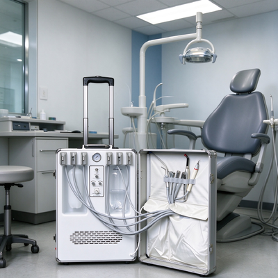 Portable Dental Unit with 38dB Low Noise 6L Stainless Air Tank and Dual Voltage 110V/220V for Mobile Dental Treatments