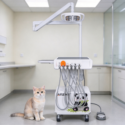 Mobile Dental Cart with 8 Eye LED Exam Lamp Built in Silent Oil Free Air Compressor and Woodpecker Ultrasonic Scaler