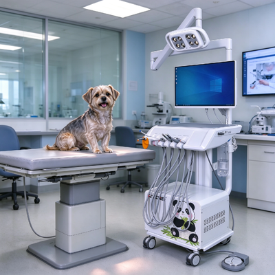 Mobile Veterinary Dental Workstation Pet Oral Treatment Cart With Intraoral Camera LED Lamp Oil Free Silent Air Compressor