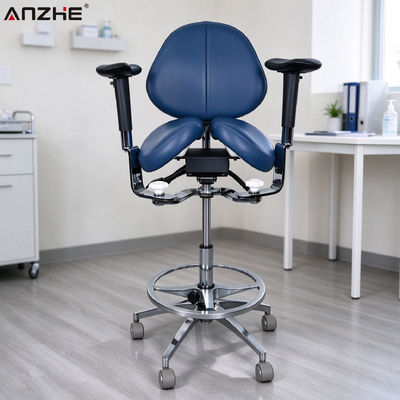 Split Saddle Veterinary Dental Stool Adjustable Height Swivel Assistant Chair With Backrest